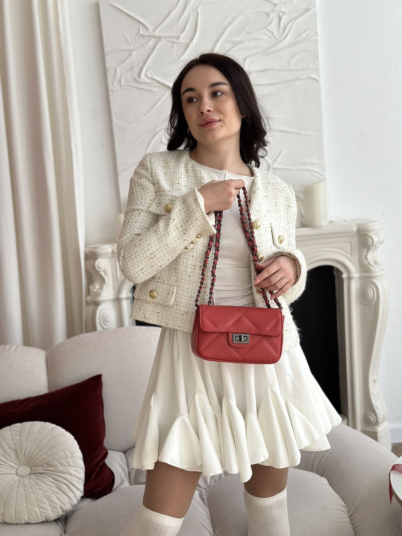 Сумка-клатч міні стьобана FULI з натуральної шкіри червоного кольору Ш383 фото
